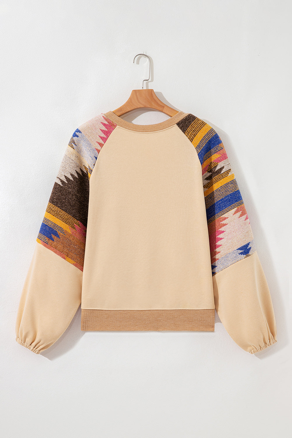 Aztec Patchwork Raglan Pullover Sweatshirt