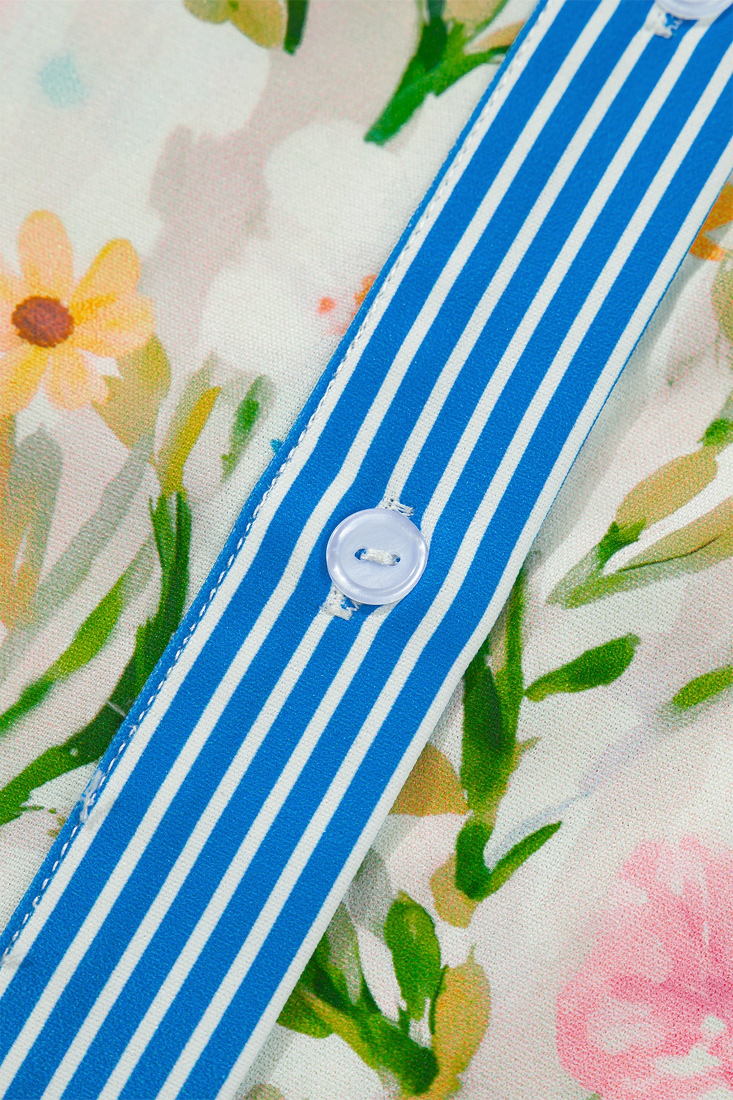 Polished Striped Multicolour Floral-Print Trim Button Down Shift Dress