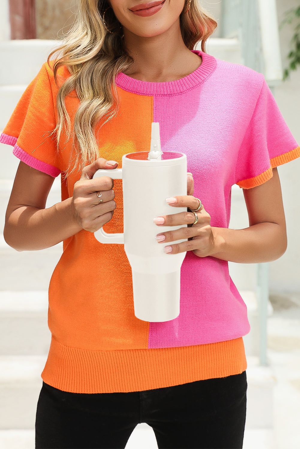 Frosted Stainless Handle Large Vacuum Cup with Straw 40oz