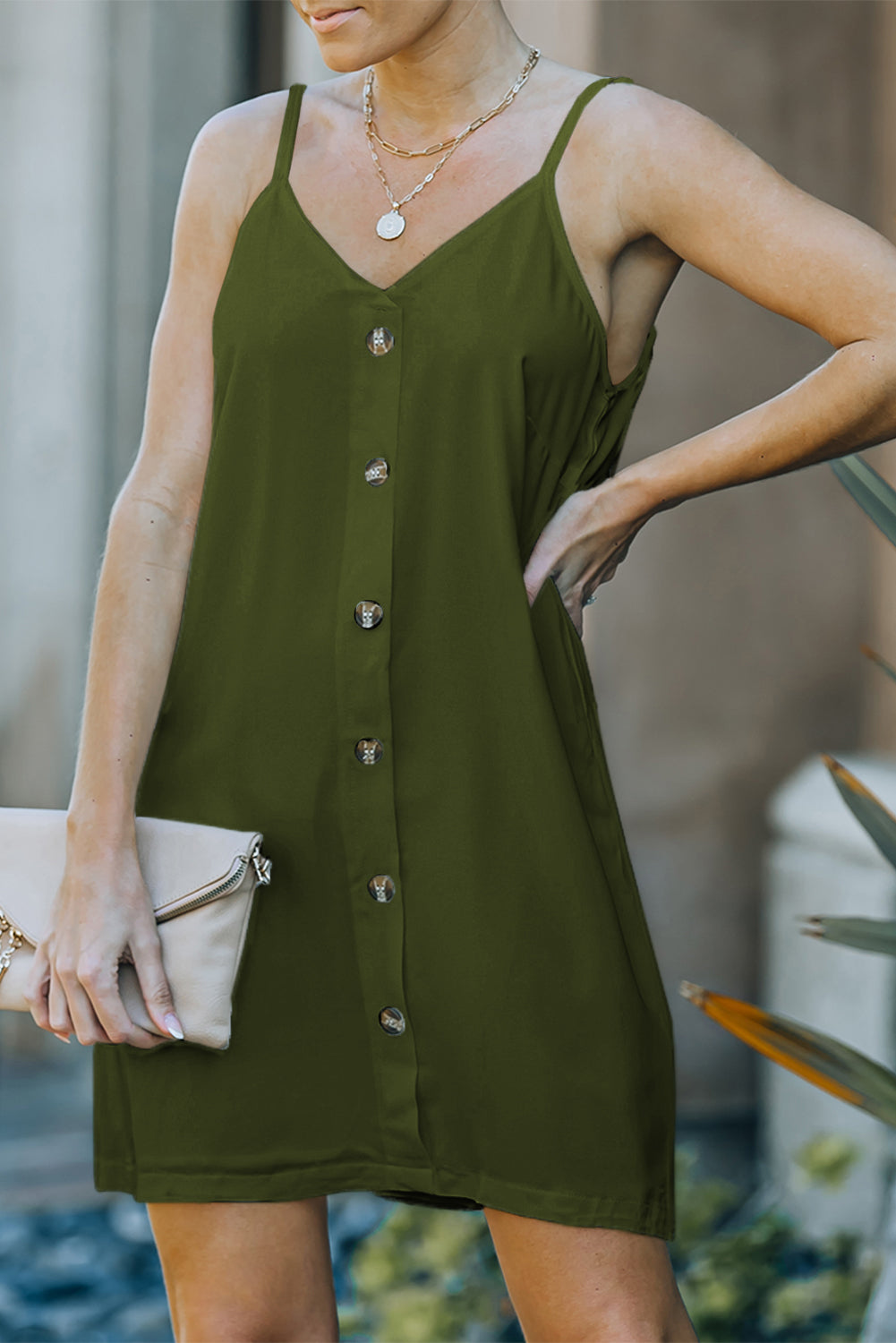 Button-Front Slip Dress