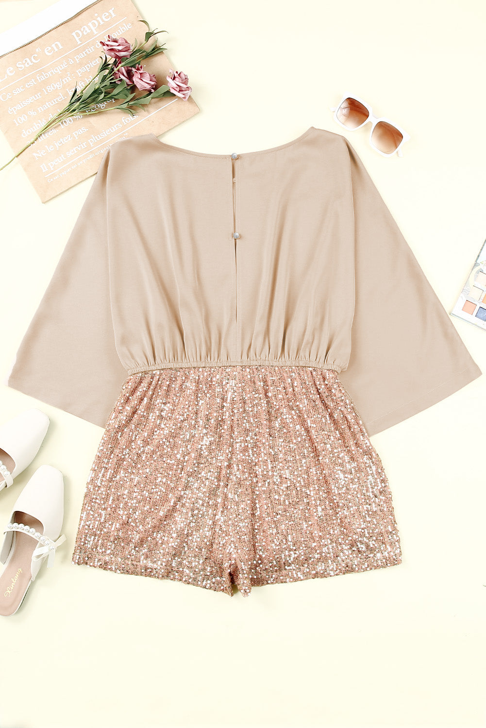 Women's Romper Featuring High-Rise Sequin Drawcord