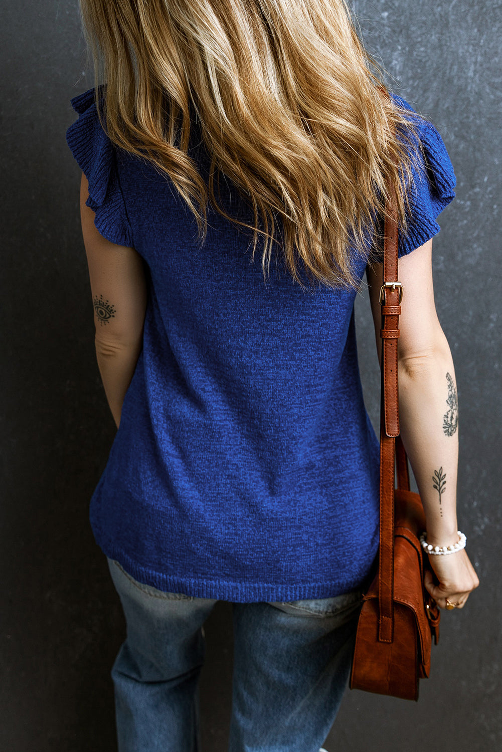 Women's Top Featuring Knitted Sweater Ruffle-Trimmed Sleeve