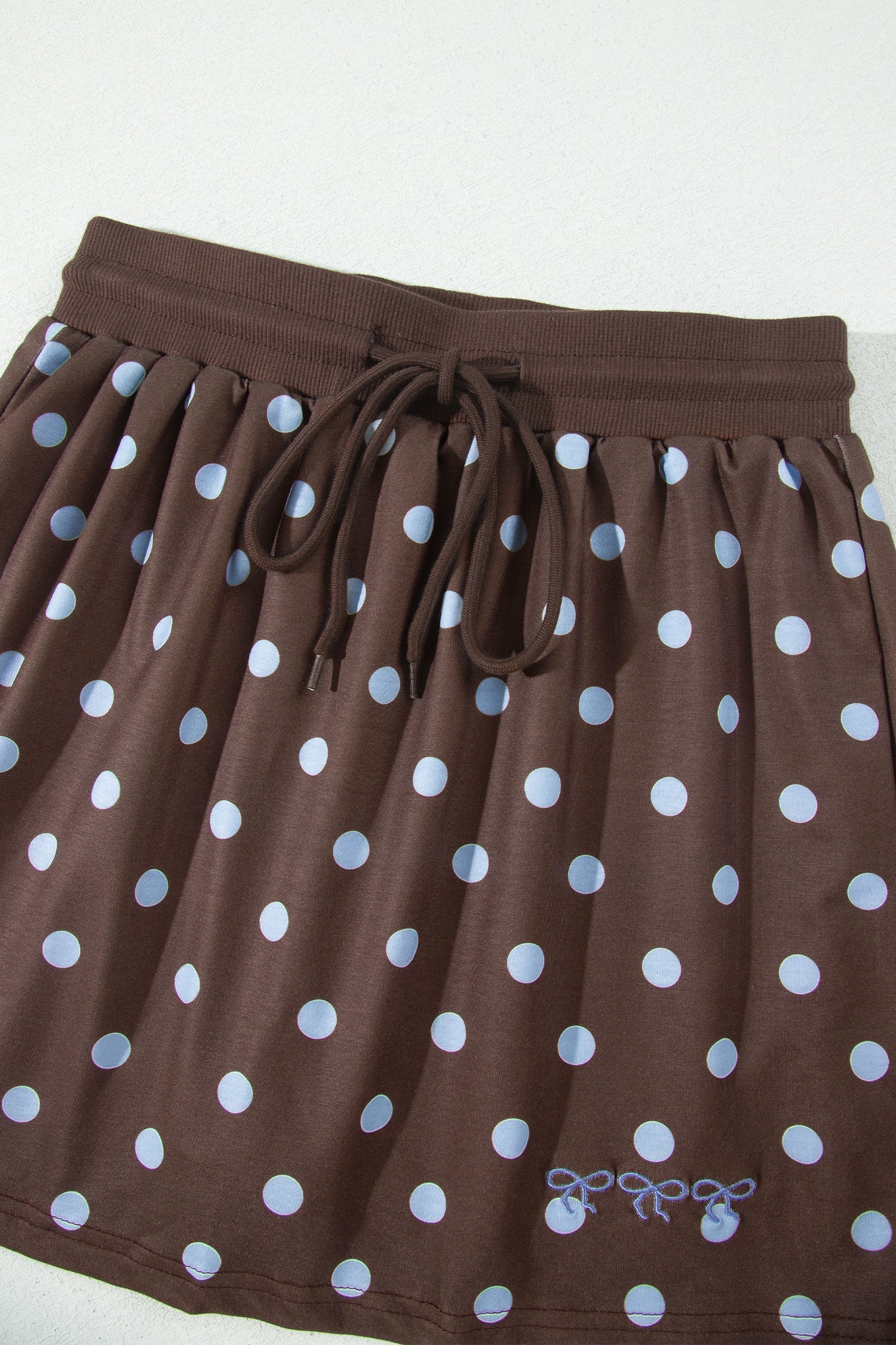 Pullover Embroidered Polka-Dot Embroidered Bow Detail 2pcs Skort Set in Brown