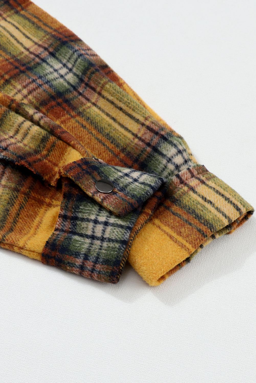 Women's Jacket with Plaid Hooded Frayed Snap