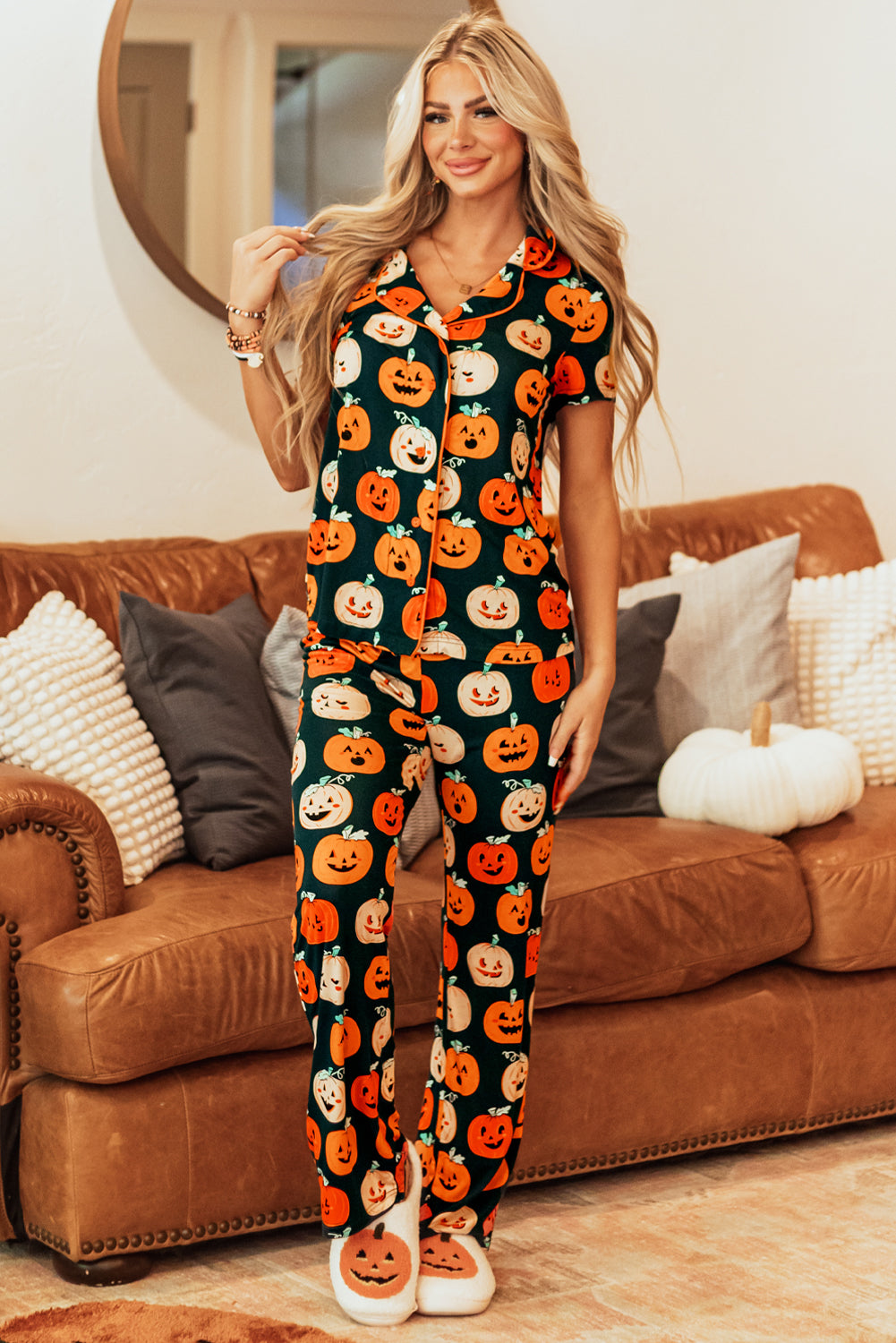 Pattern Short-Sleeved Halloween Short-Sleeved Shirt Pajama Set