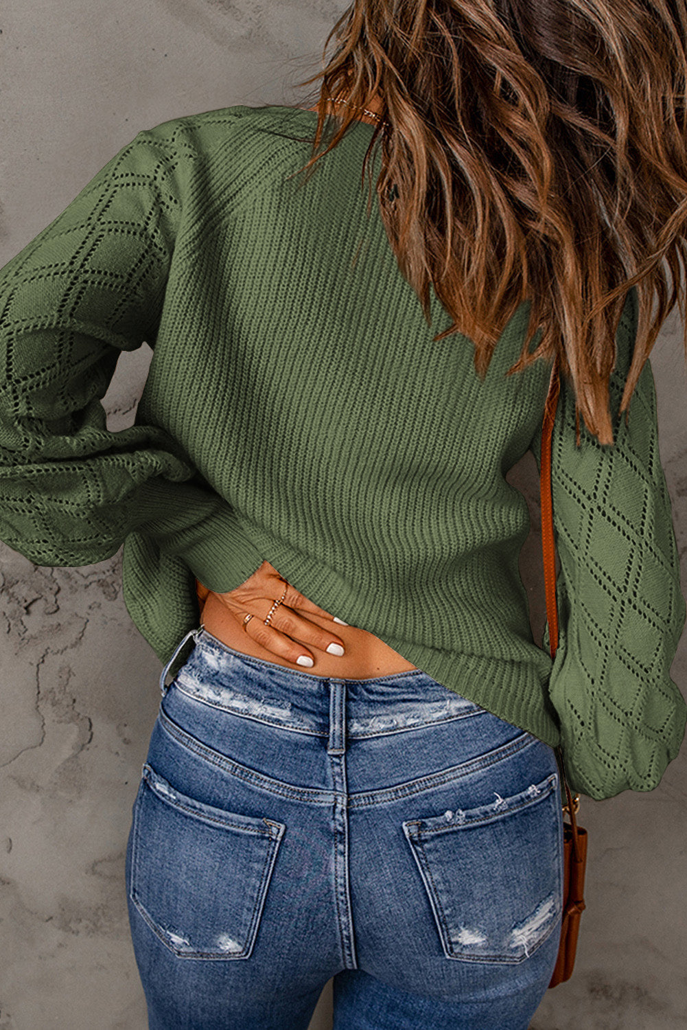 Button Bishop Sleeve V-Neck Cardigan Knit Top
