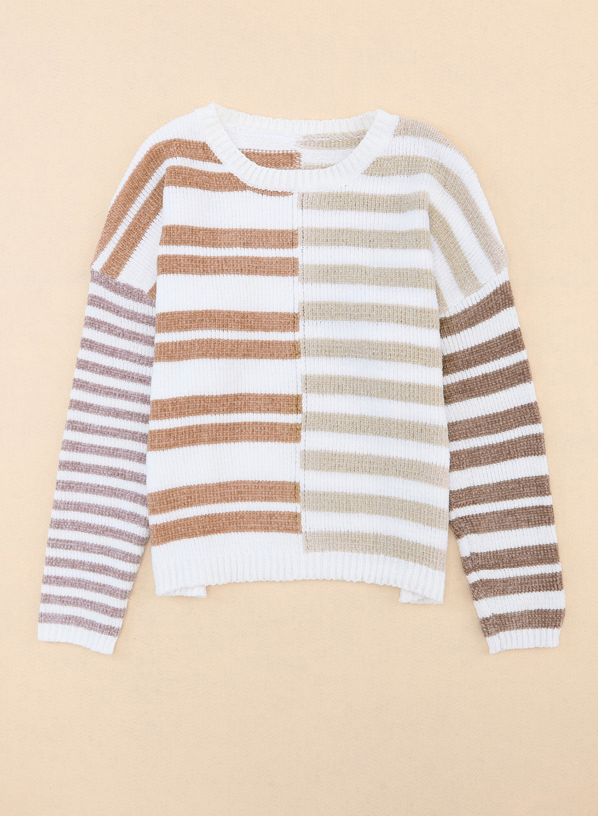 Women's Stripe Slouchy Blocked Dropped-Shoulder Sweater