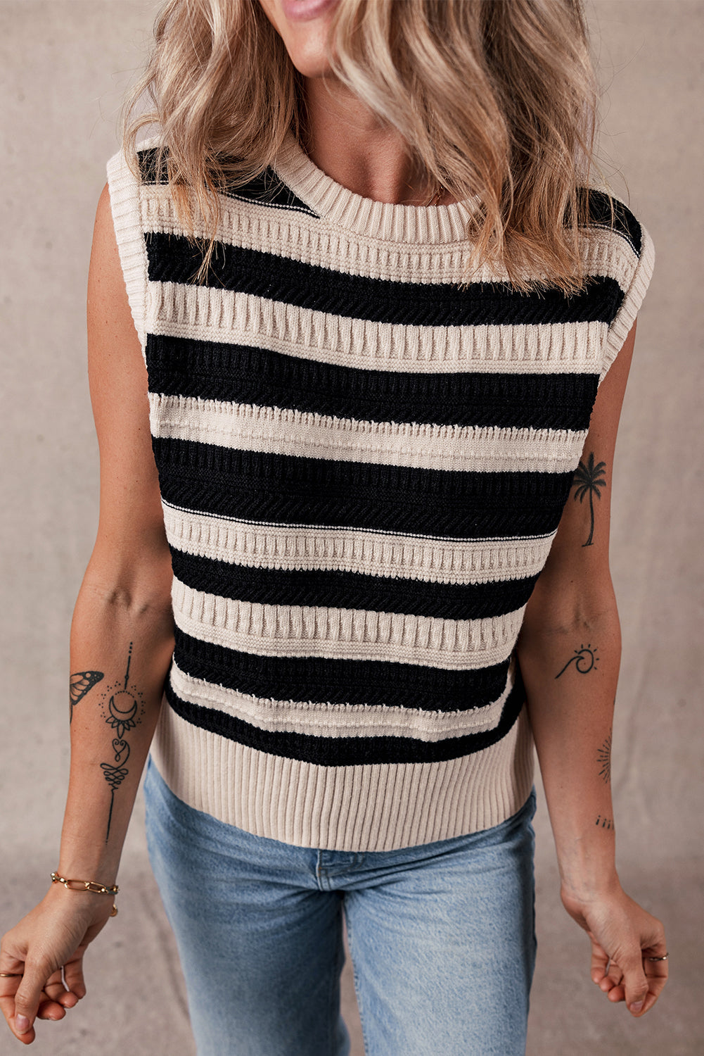 Women's Sweater Rib-Knitted Trim Knitted Vest