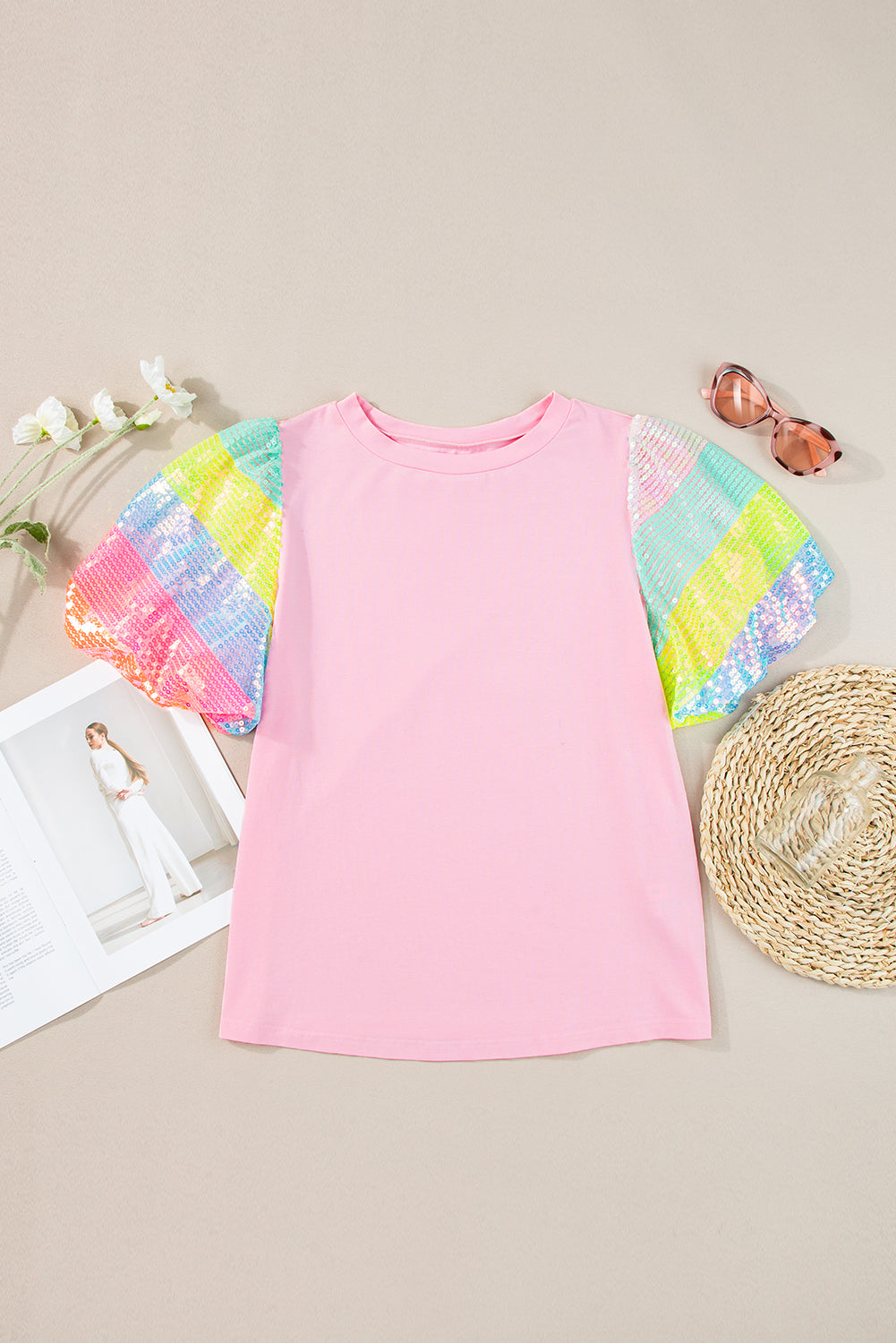 Women's Top with Balloon Sleeve Sequin Striped