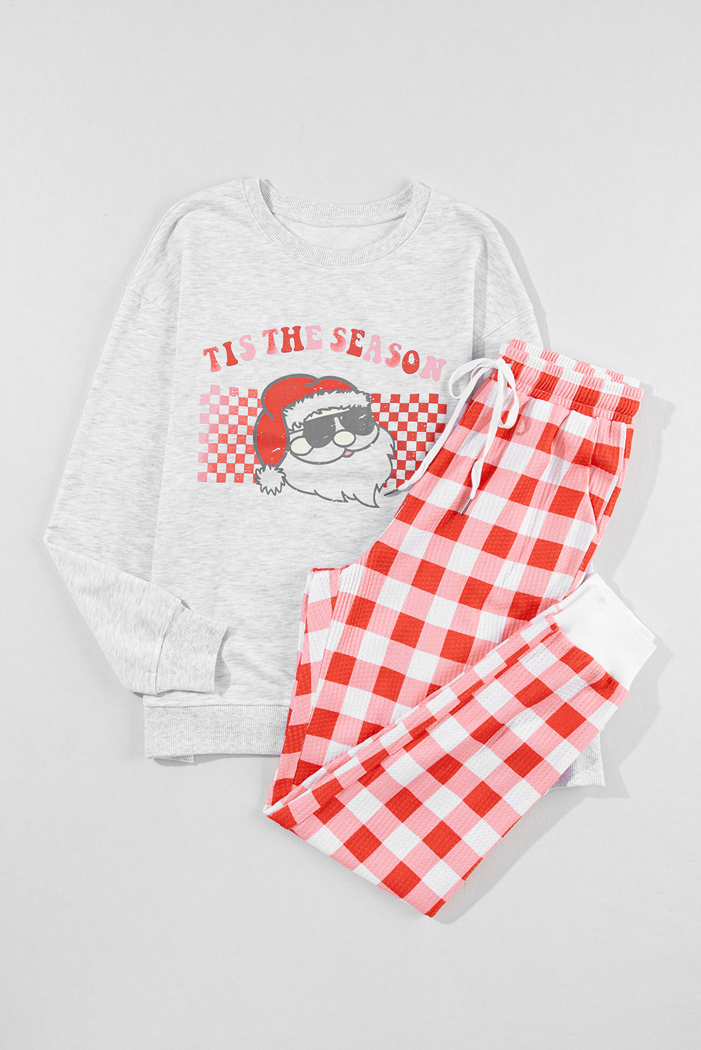 Claus Graphic Christmas Graphic Top Plaid Pants Lounge Set