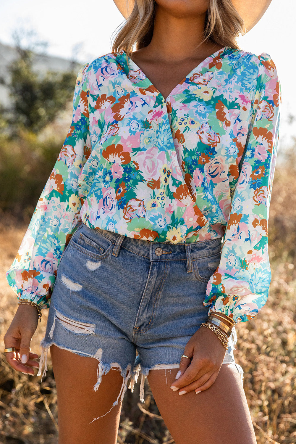 Bodysuit for Women Floral-Print Print Wrap