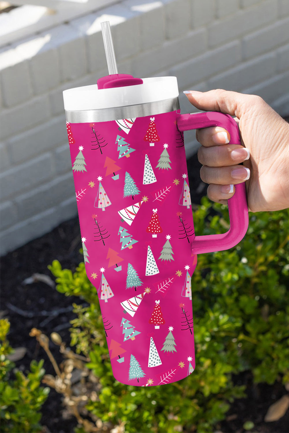 Cartoon Printed Christmas Tree Thermos Cup 40oz
