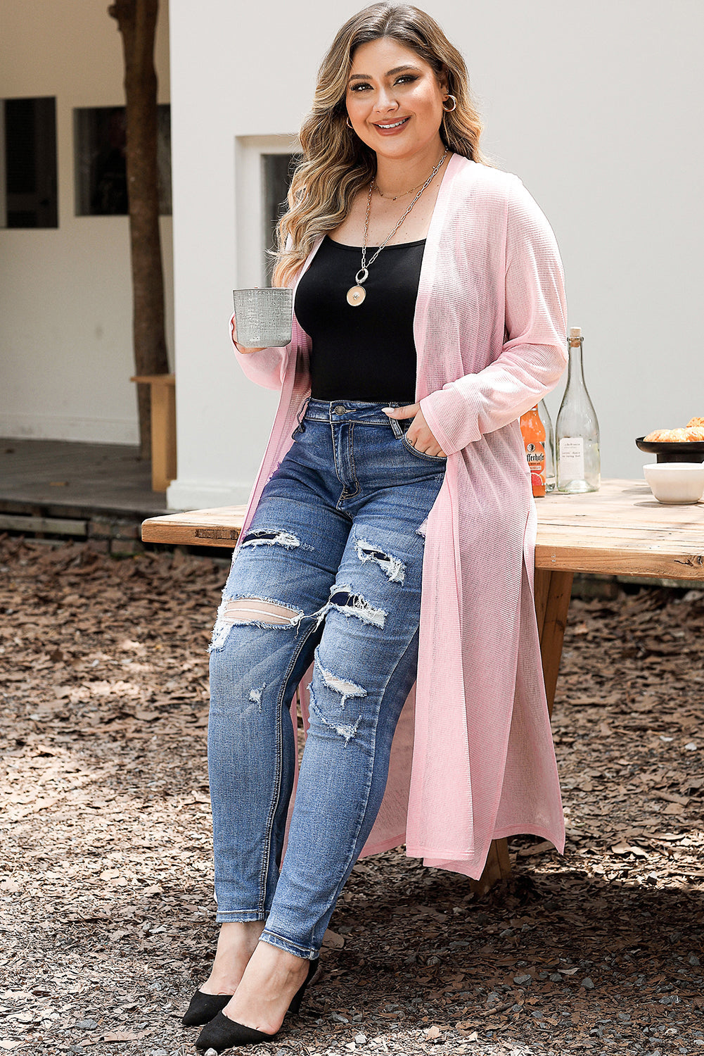 Women's Semi-Sheer Knitted Long Plus Size Cardigan