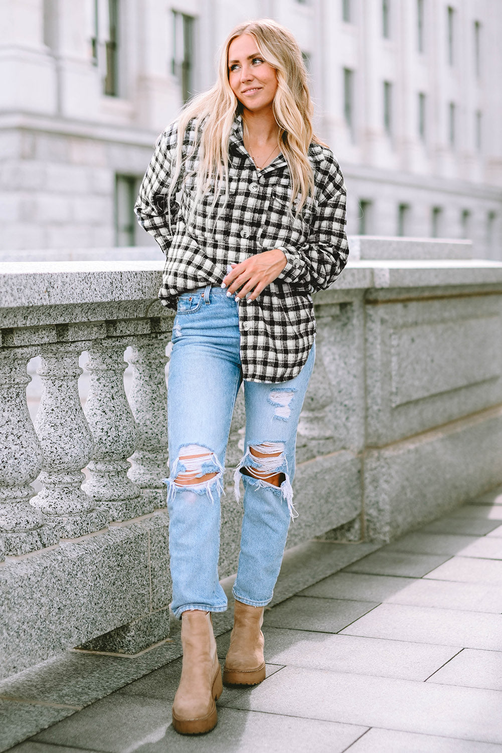 Shacket for Women Plaid Chest-Pocket Detail Tunic