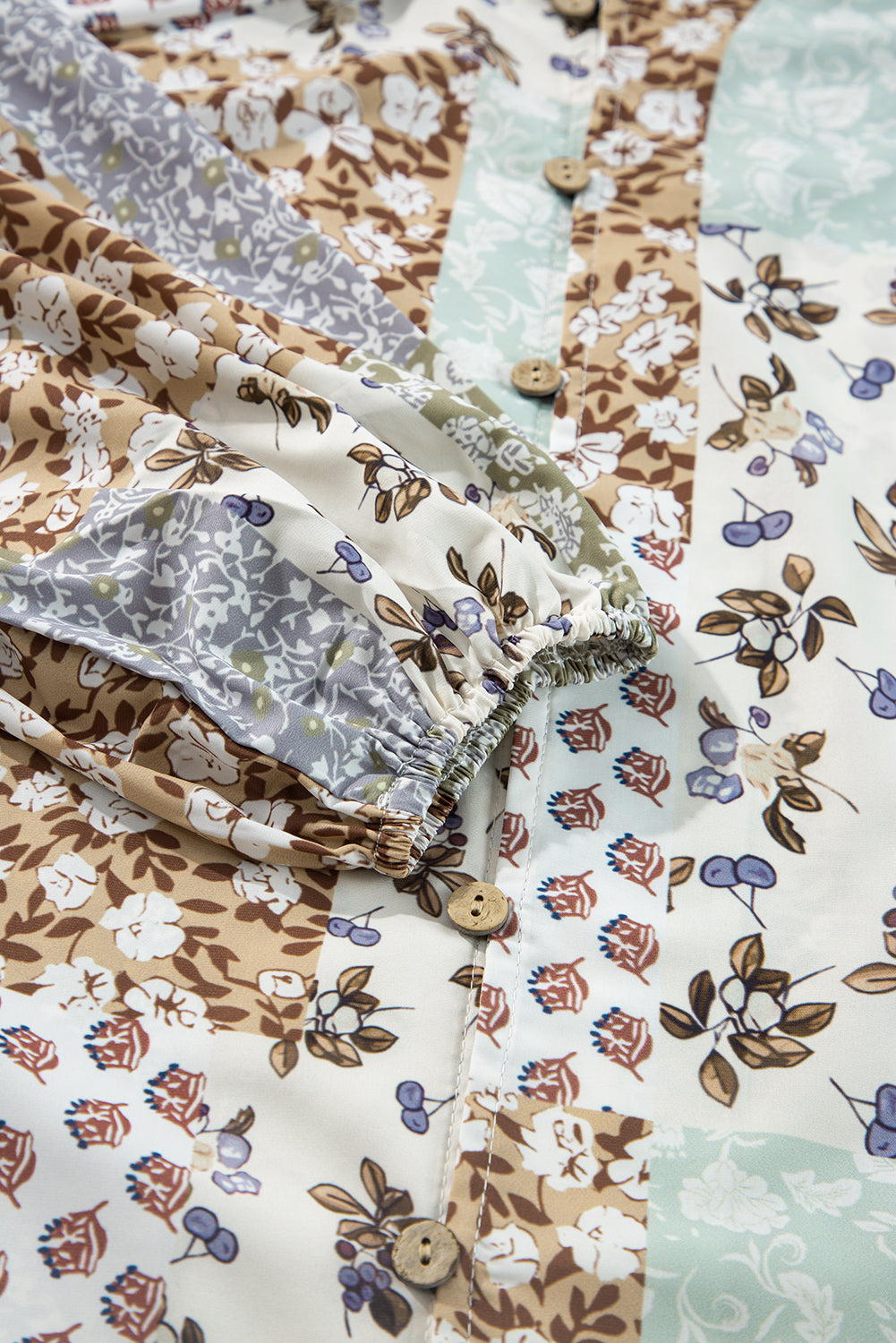Floral Long Patchwork Print Puff Sleeve Shirt