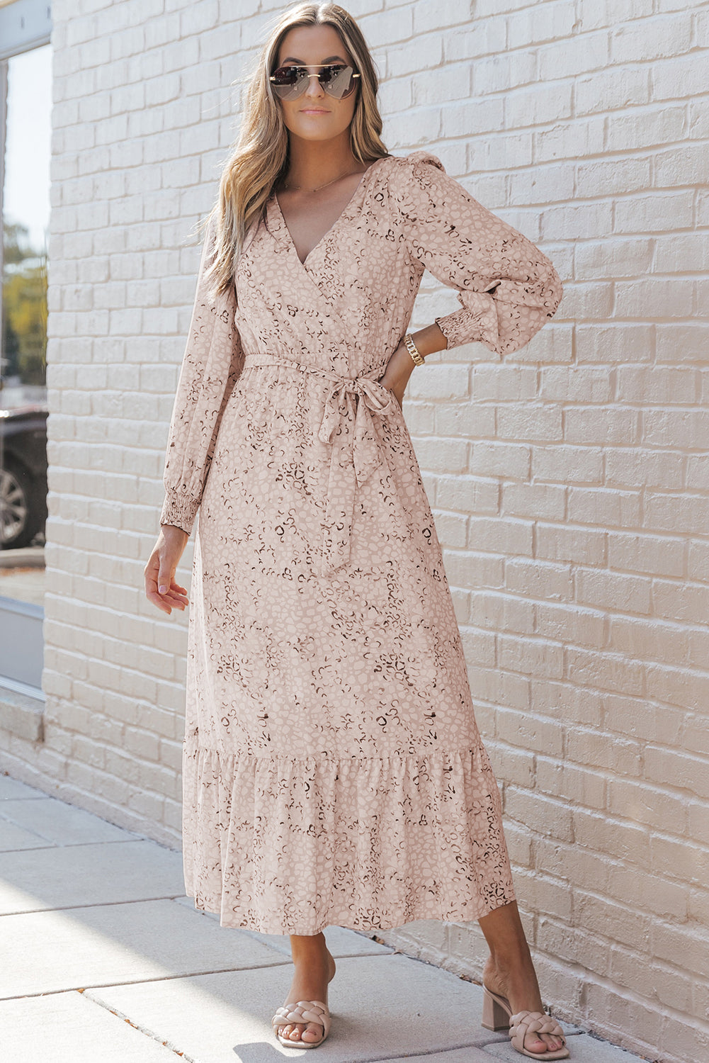 Maxi Dress for Women Surplice Bubble Sleeve