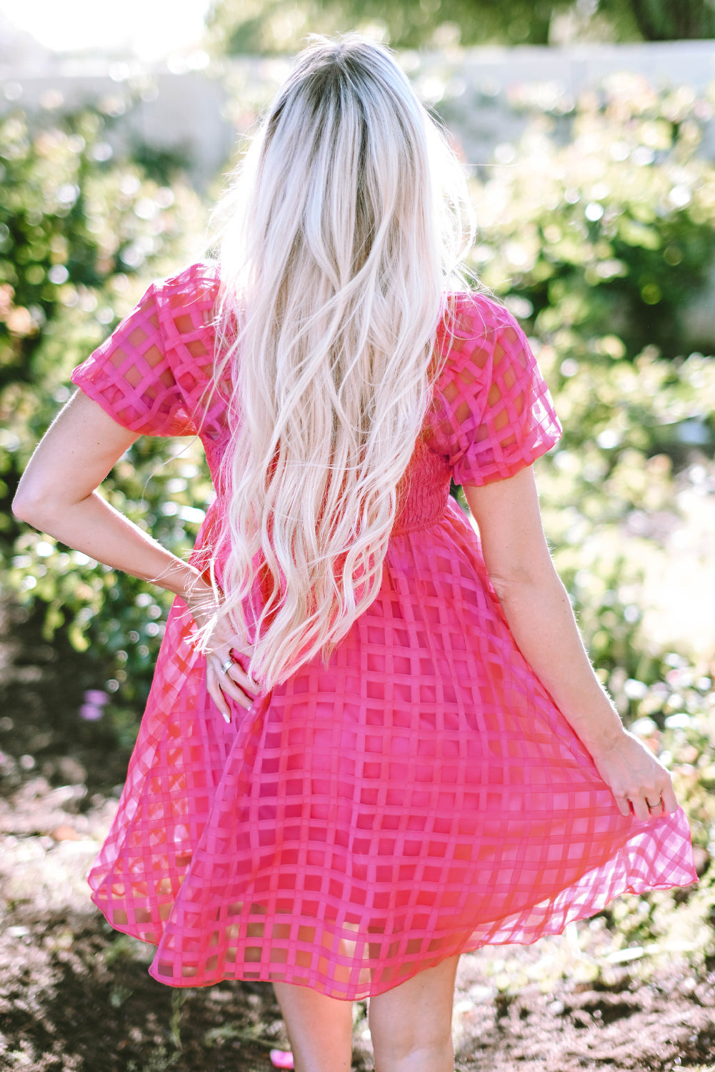 Women's Dress with Checked Balloon Sleeve Babydoll