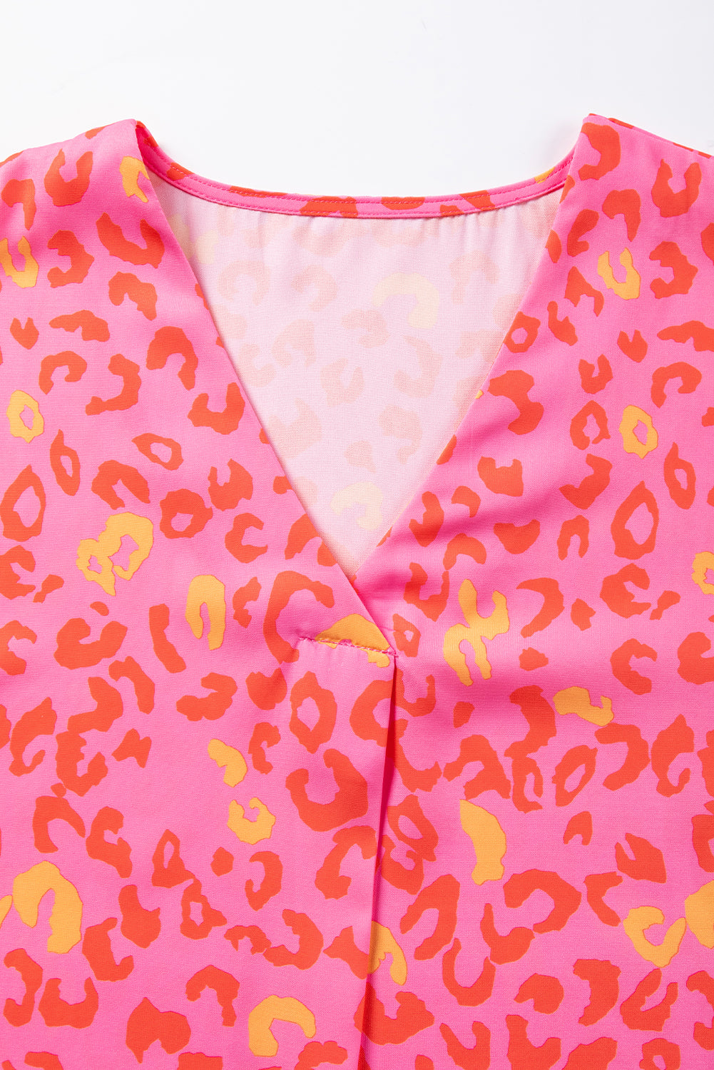 Women's Blouse Featuring Short-Sleeve Leopard-Print V Neck