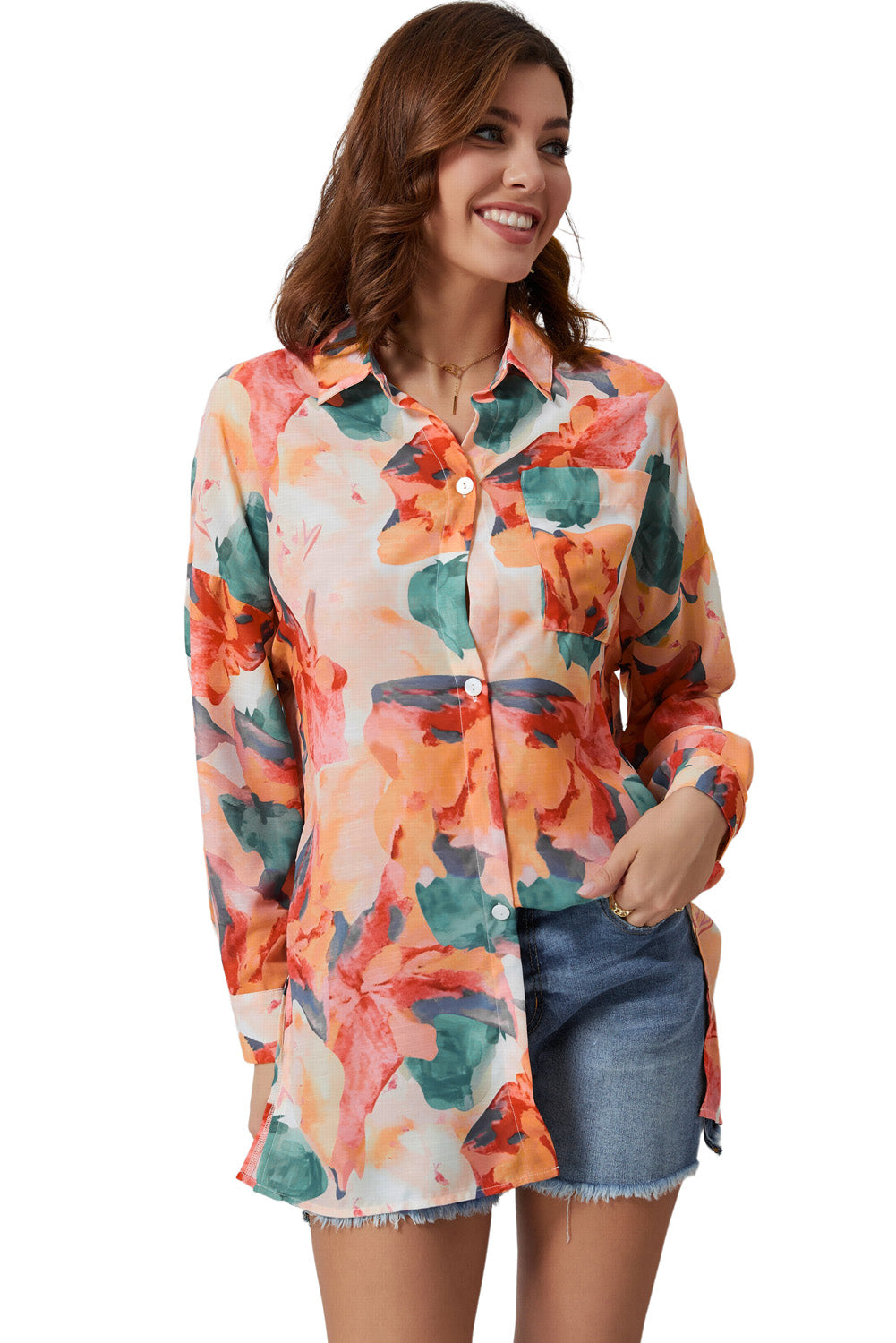 Women's Shirt with Floral-Print Print Loose