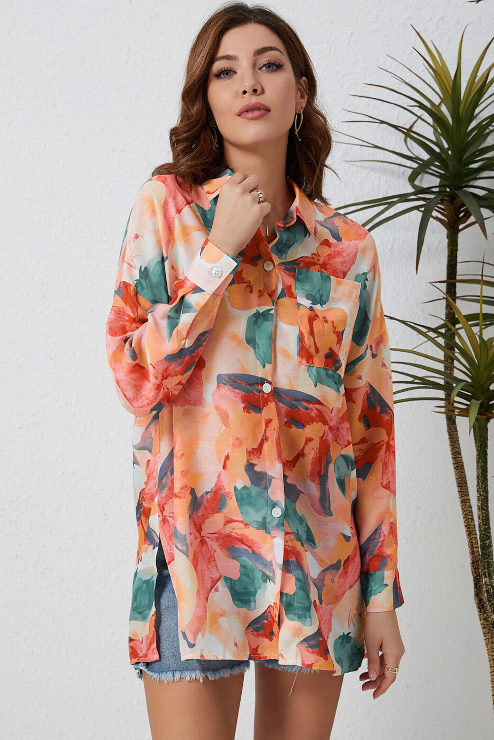 Women's Shirt with Floral-Print Print Loose