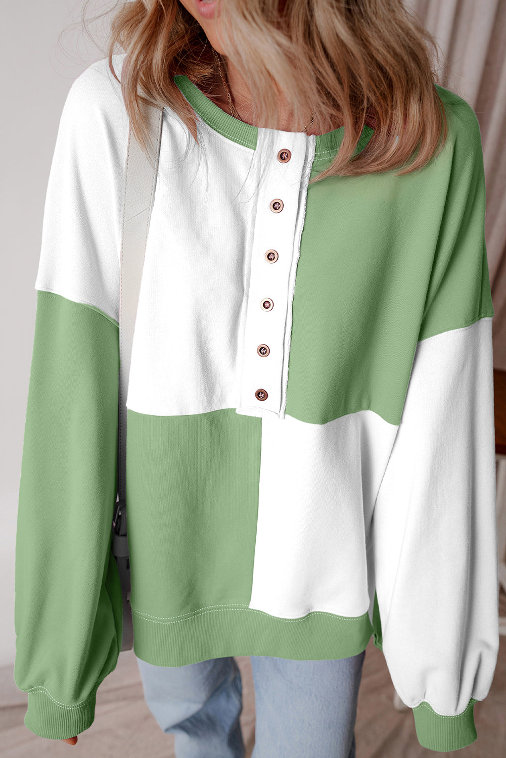 Colorblock Low Henley High Oversize Sweatshirt