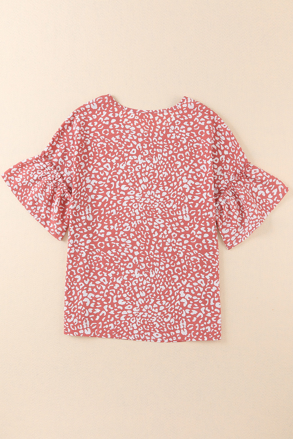 Women's T-shirt Featuring Leopard-Print Ruffle-Trimmed Sleeve