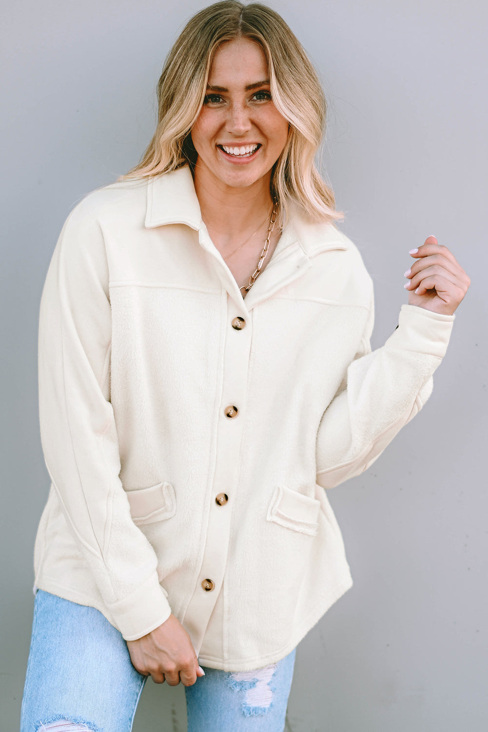 Shacket for Women Button-Front Raw-Edge