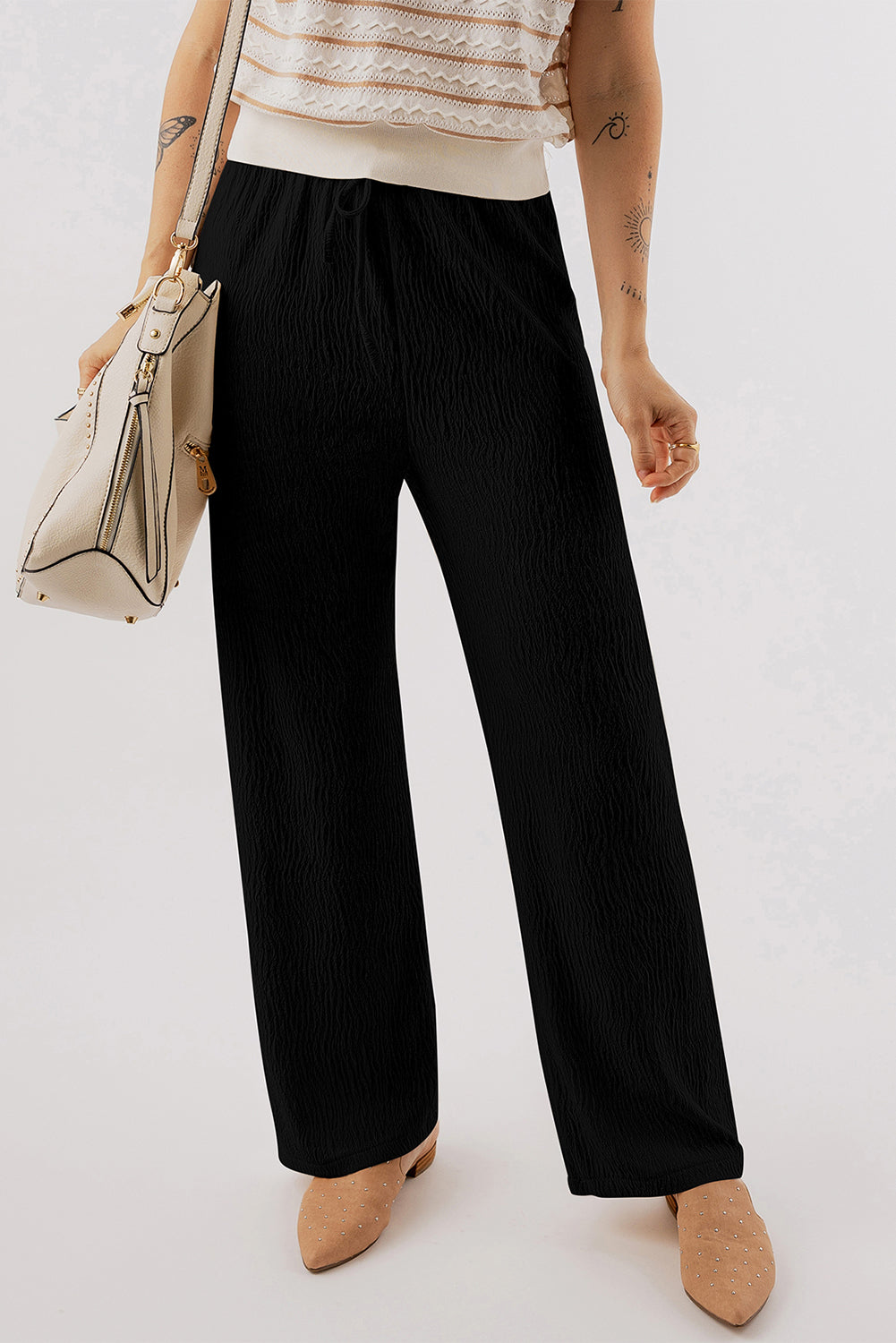 Pants for Women Drawcord Textured Loose