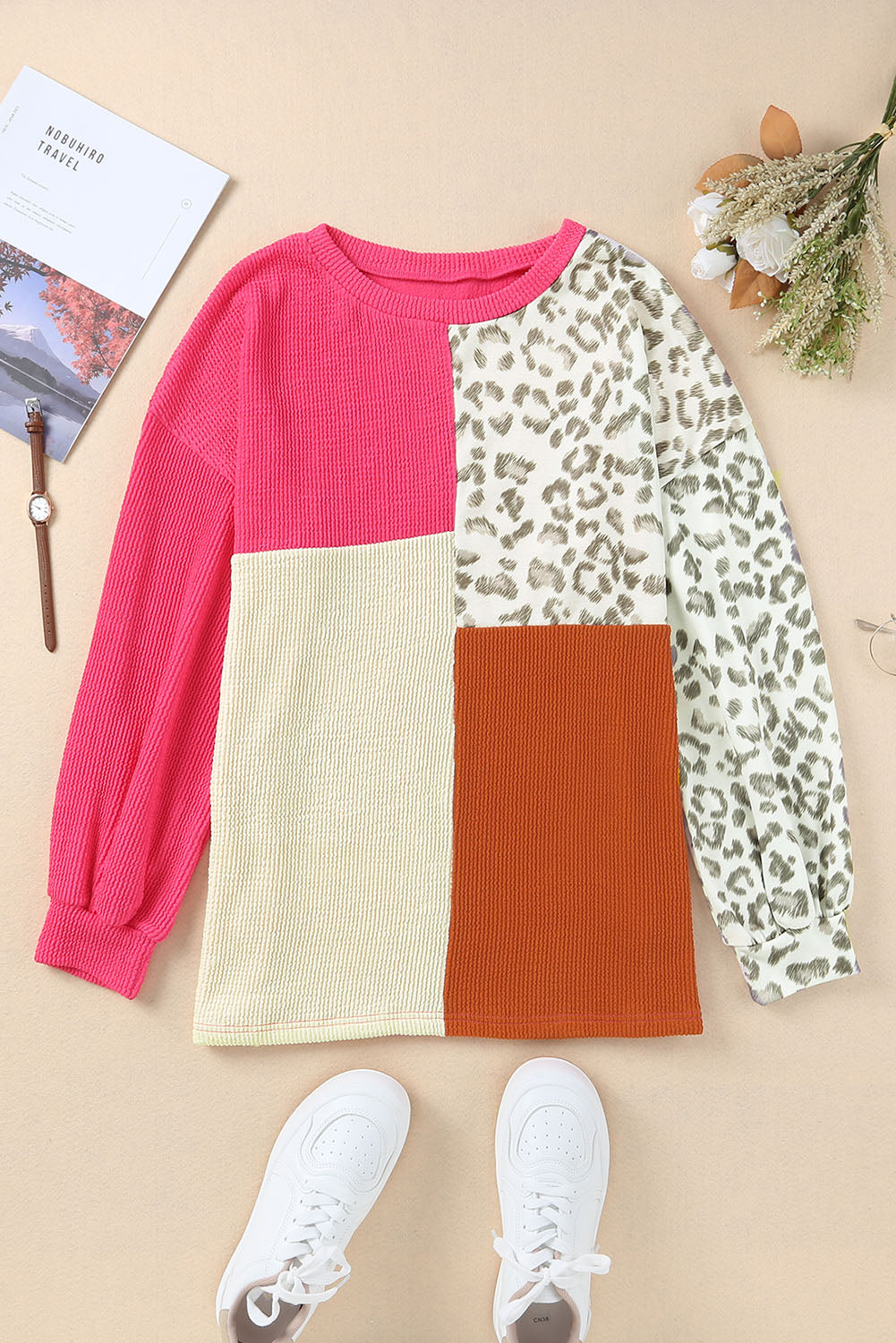 Top for Women Rib-Knitted Long-Sleeve