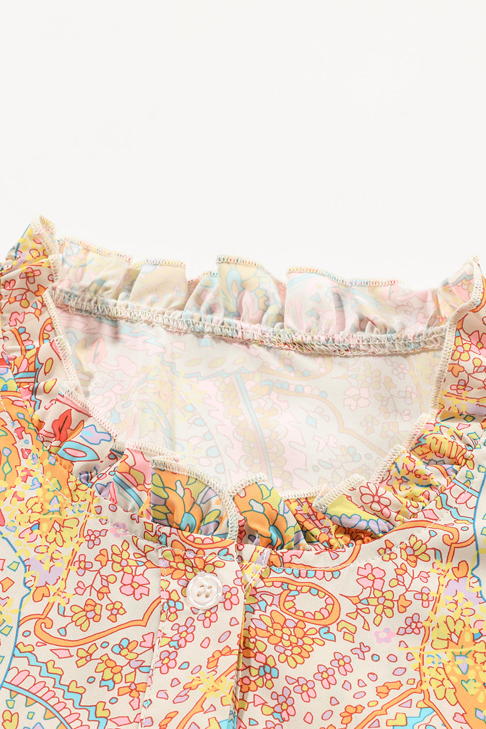 Women's Shirt Featuring Paisley Print Ruffle-Trimmed Trim Bohemian