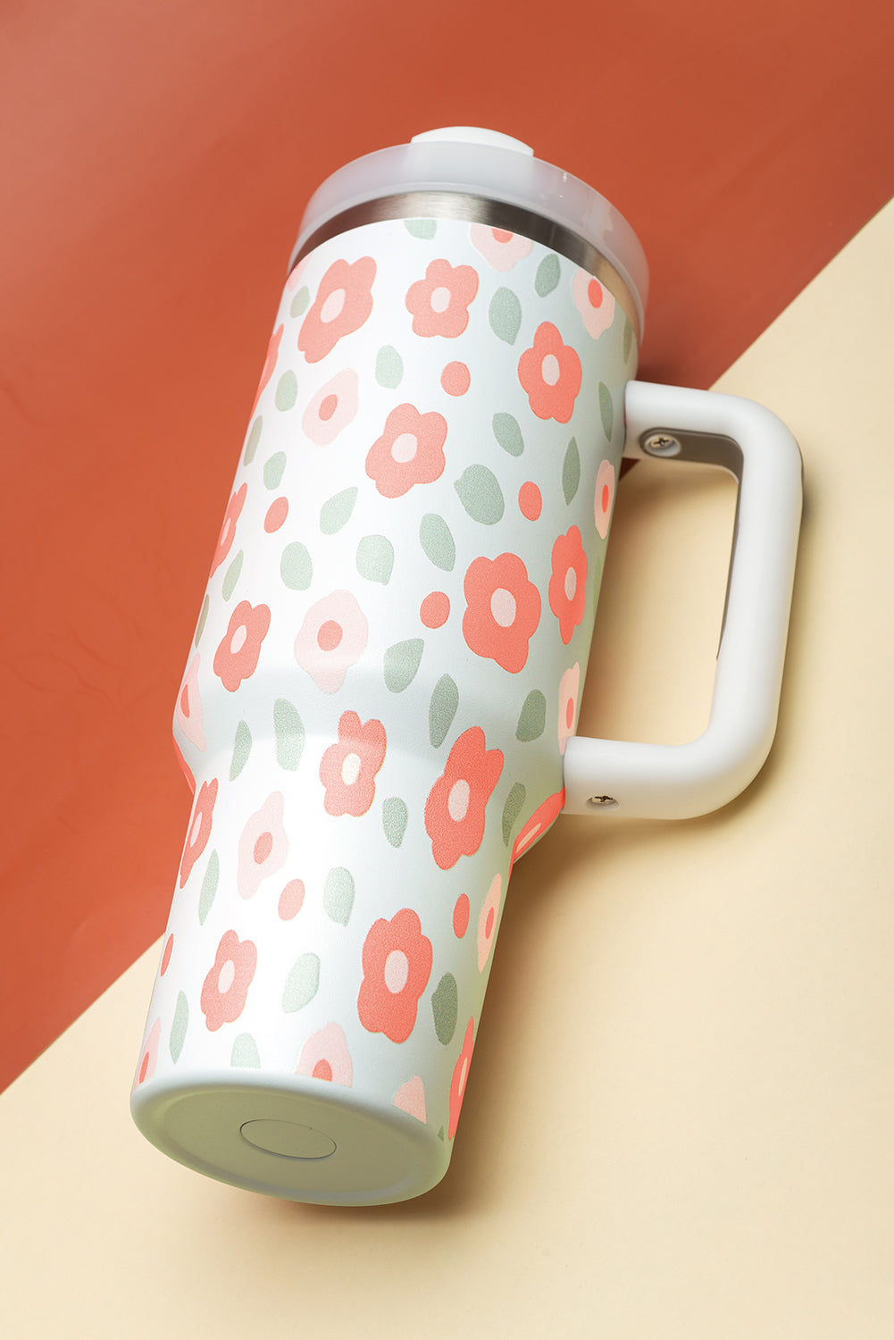 Floral Leaves Print Stainless Large Portable Cup 40oz
