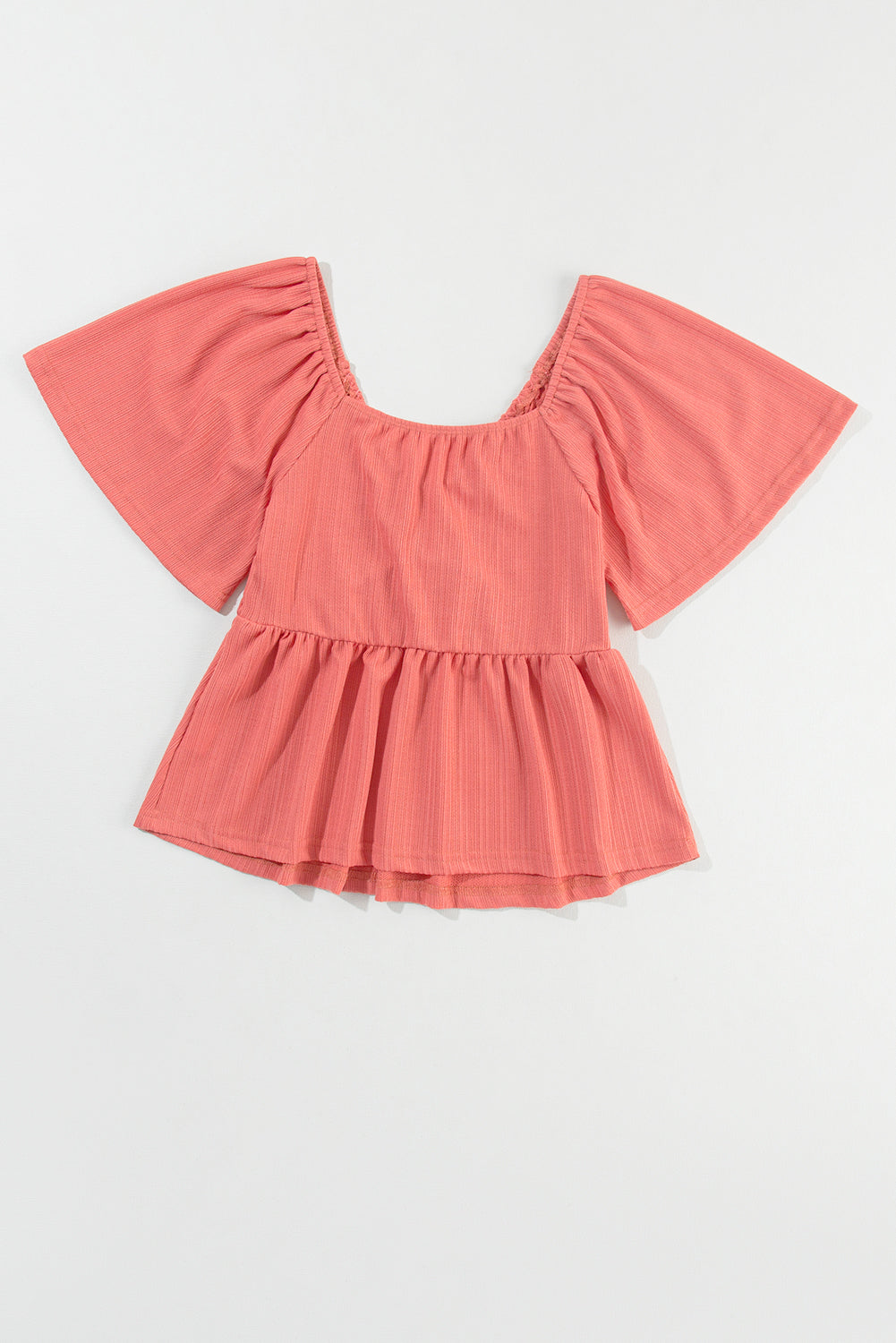 Women's Shirred V Neck Short Flutter Sleeve Textured Blouse