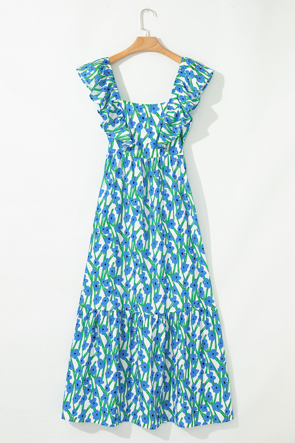 Floral-Print Square Neck Ruffled Strap Maxi Dress