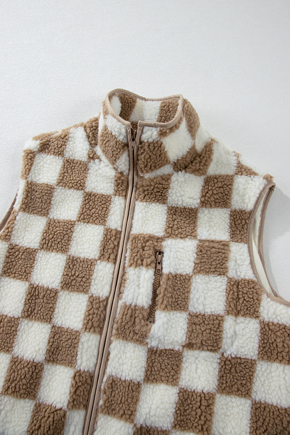 Women's Collared Jacket Checked Sherpa Vest