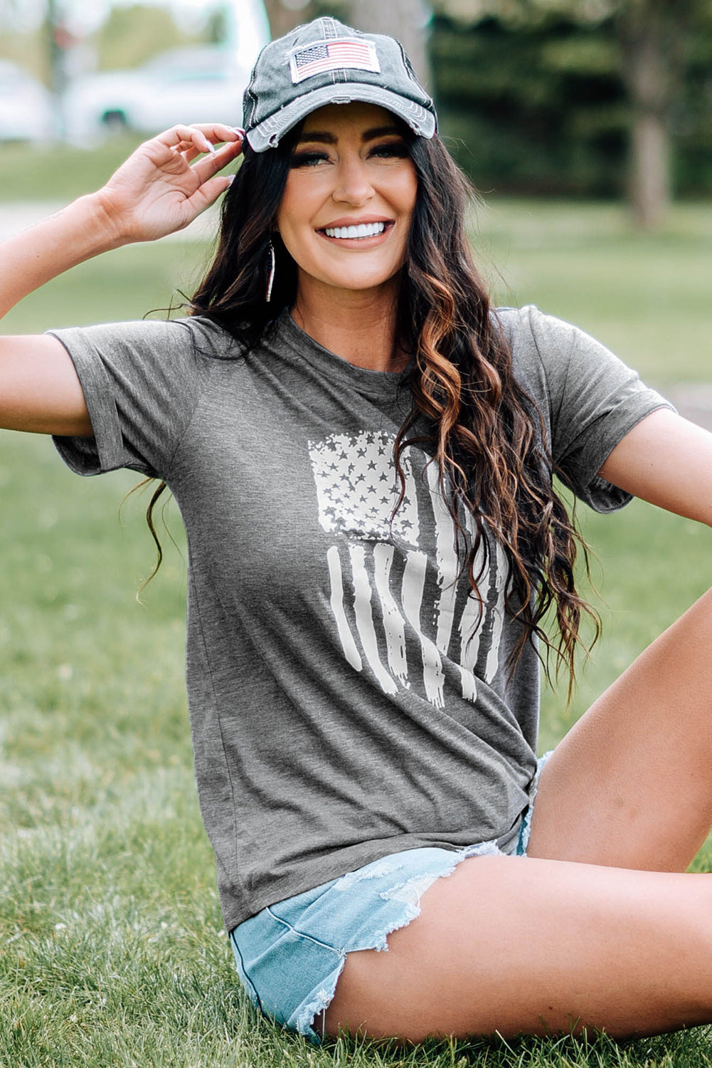 T-shirt for Women Crew Neck America Flag Print