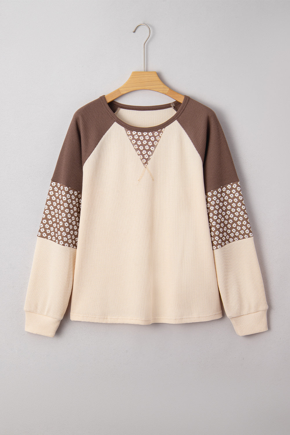 Floral-Print Patchwork Colorblock Long-Sleeved Top