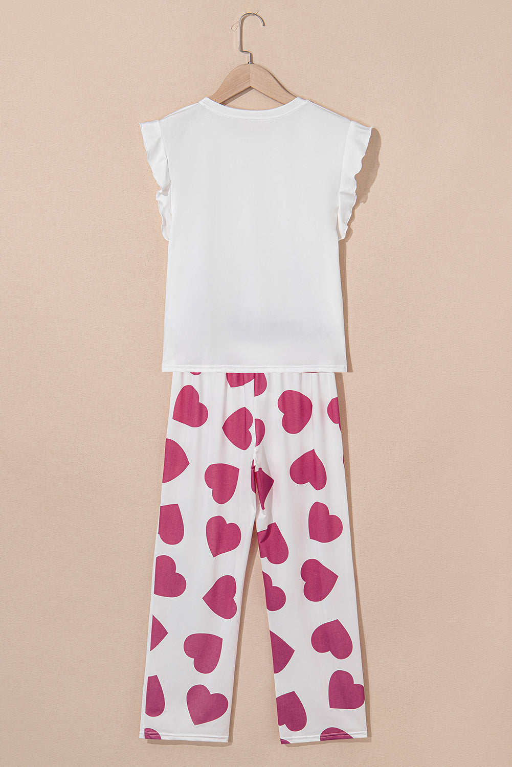 Tank Top Ruffled Top And Heart Print Pants Lounge Set