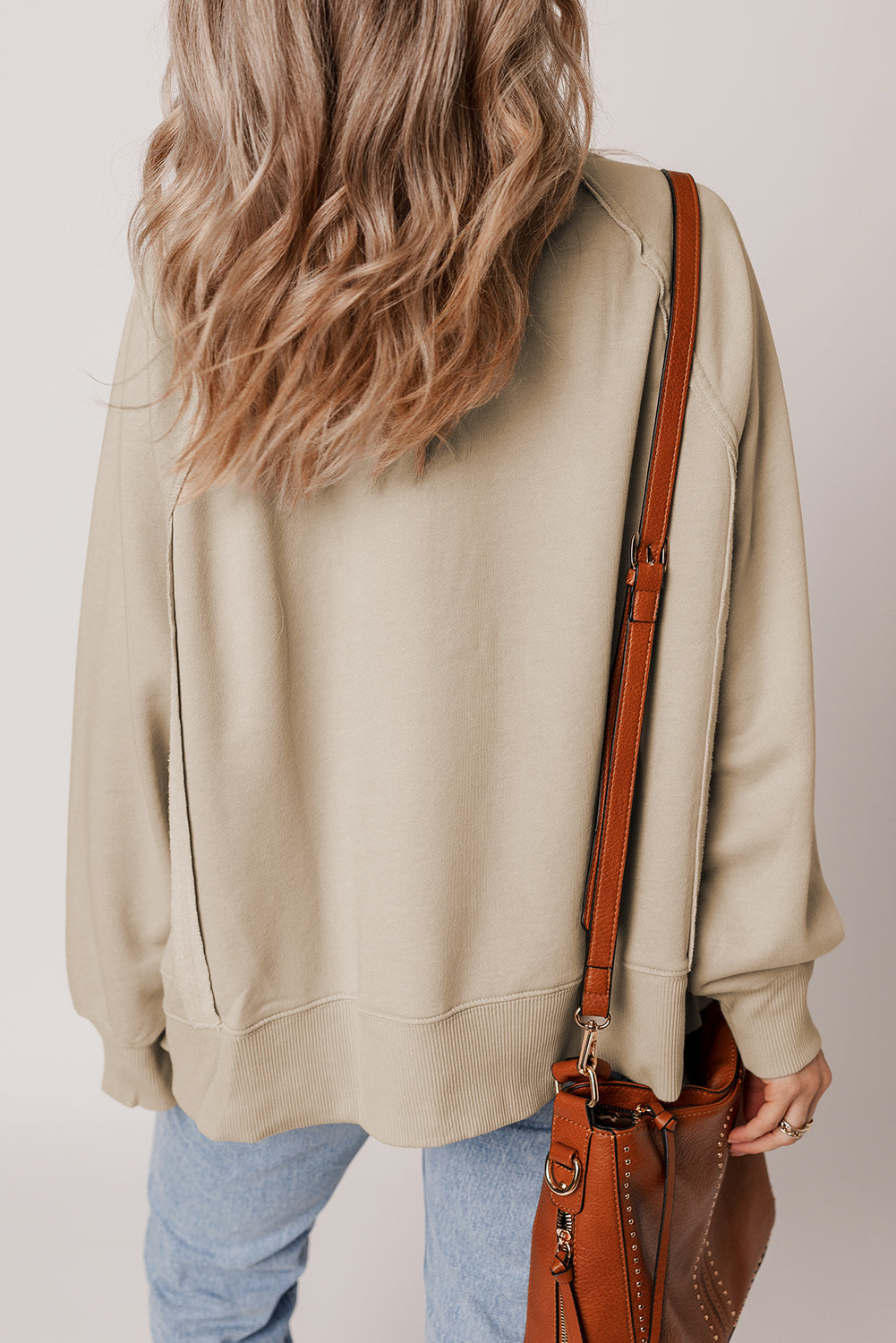 Raw Seam Edge Exposed Raglan Sleeve Side Slit Sweatshirt