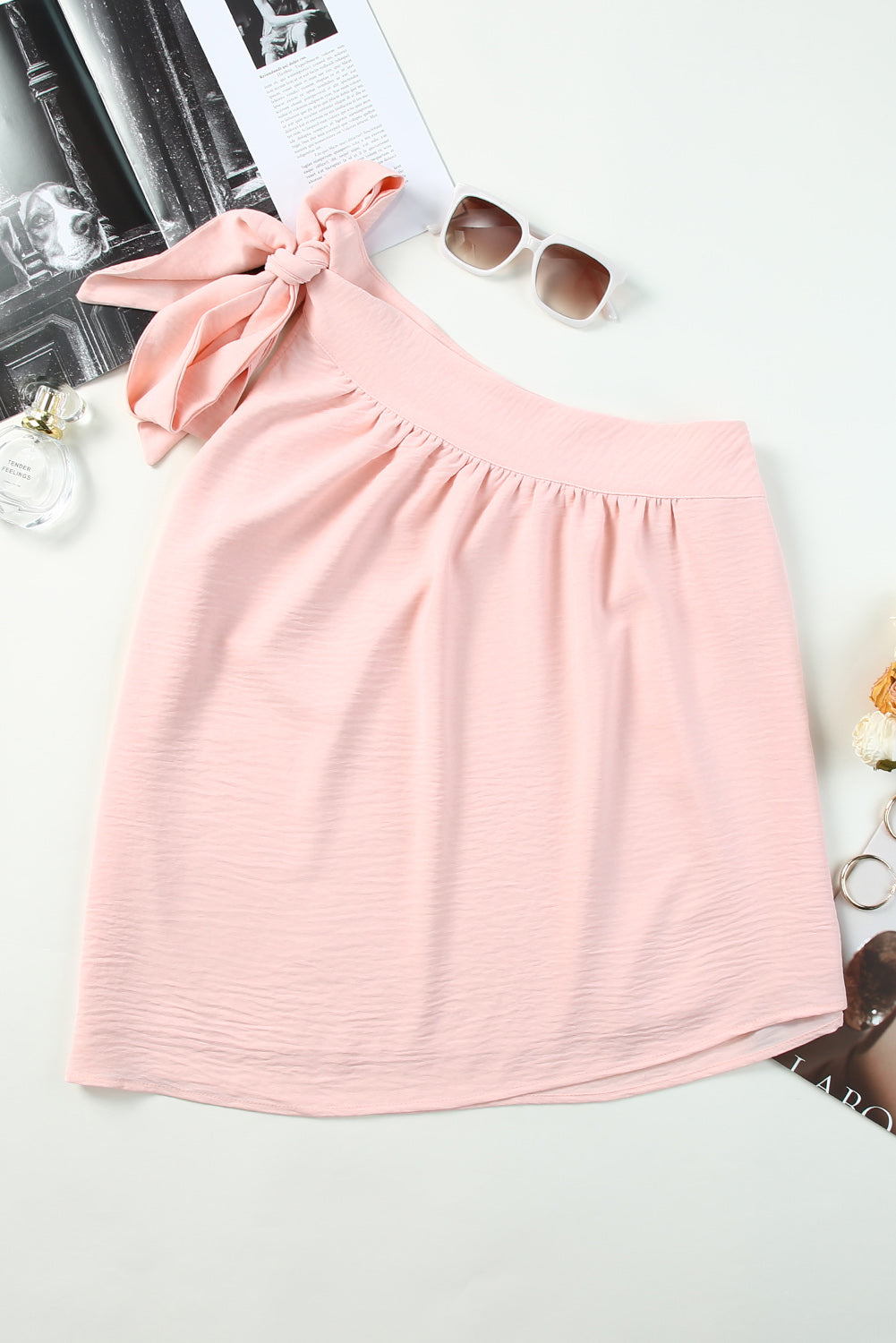 Women's Top with Asymmetric Tie Shoulder Sleeveless