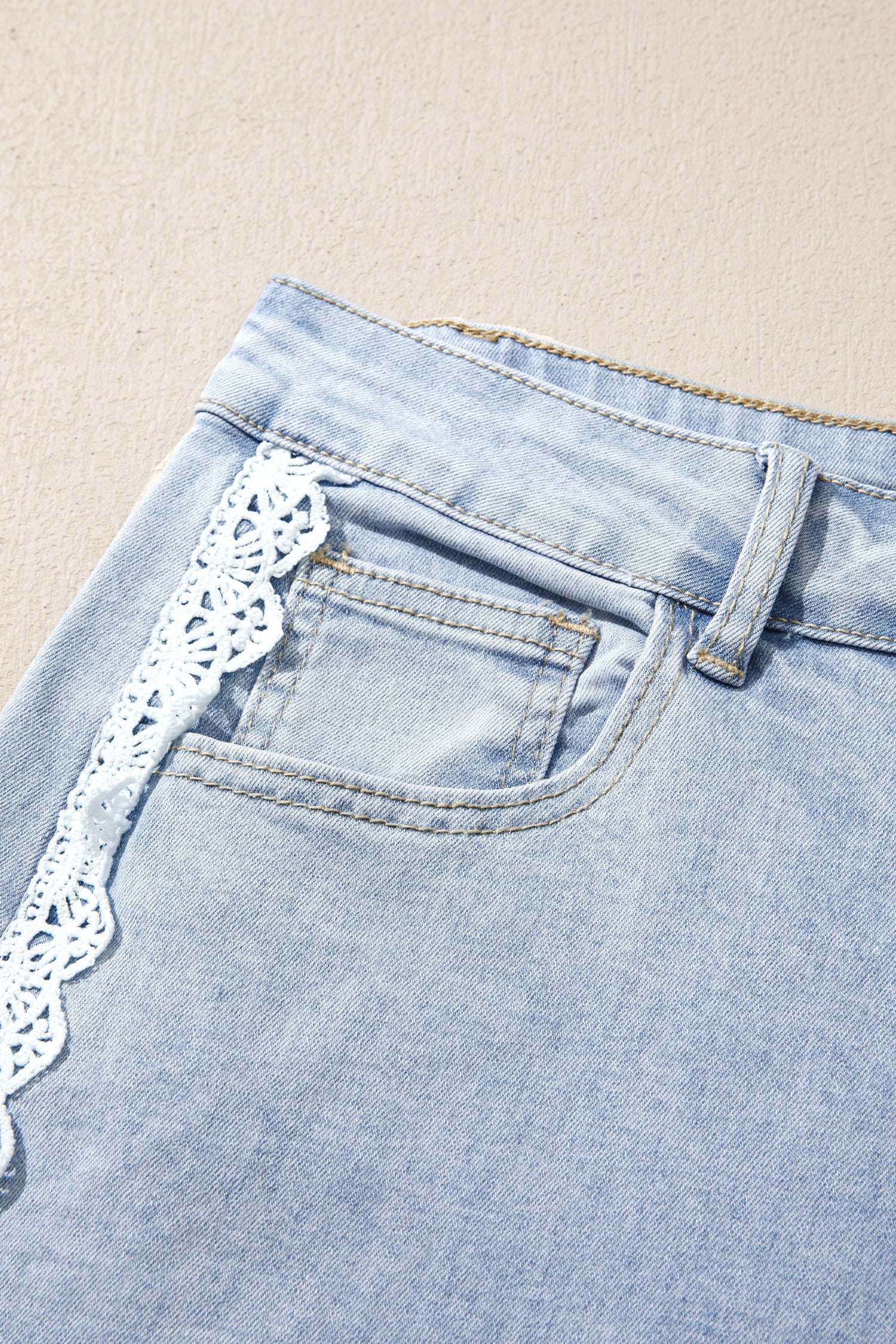 Lace Trim Everyday Full-Length Timeless Fit Jeans in Beau Blue