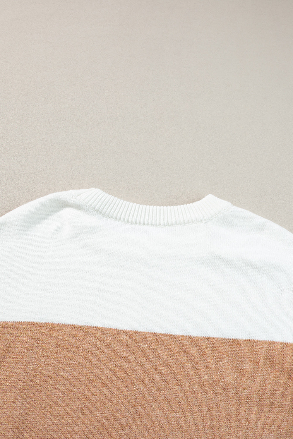 Colorblock Ribbed Trim Round Neck Sweater