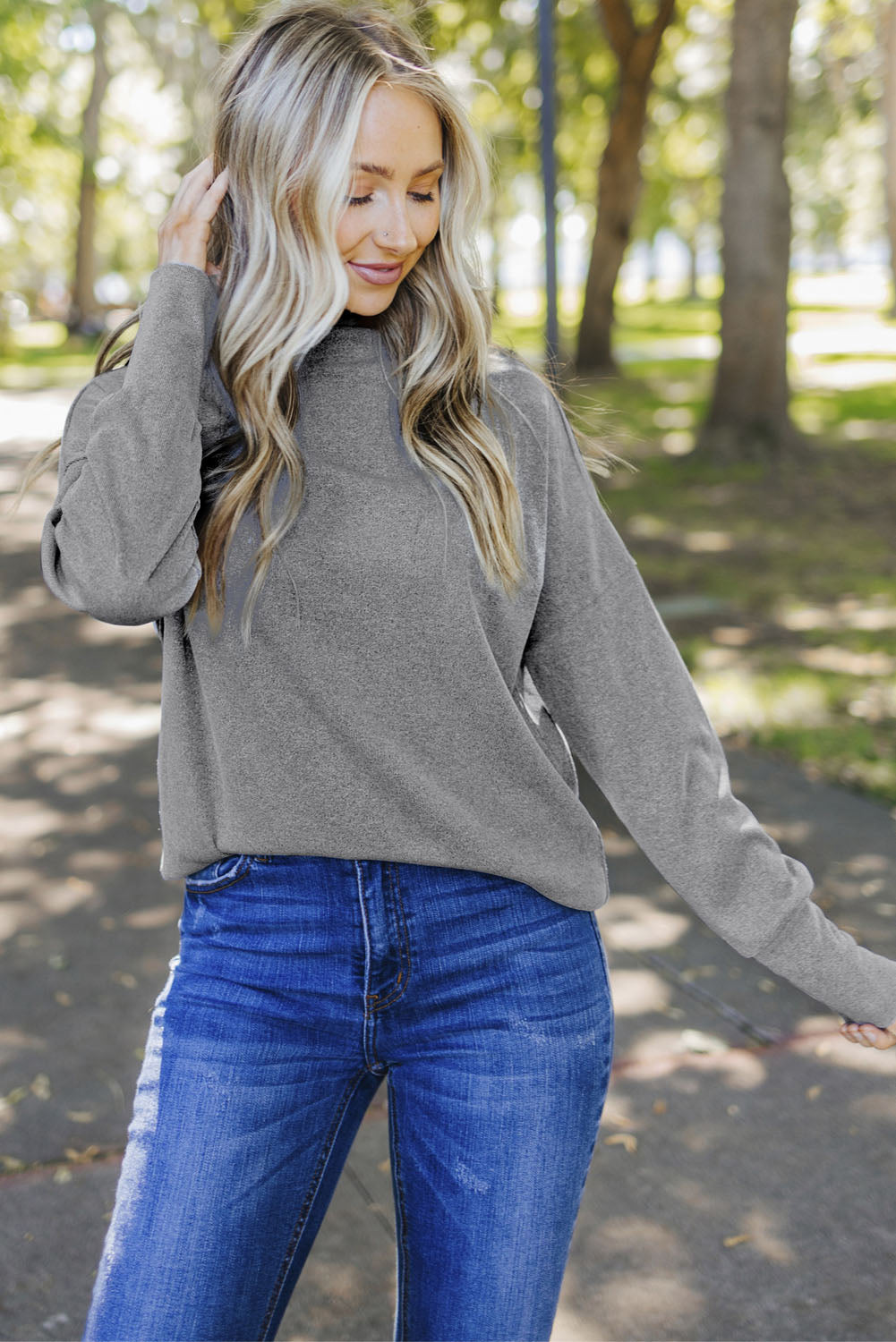 Knit Top for Women Rib-Knitted Zip