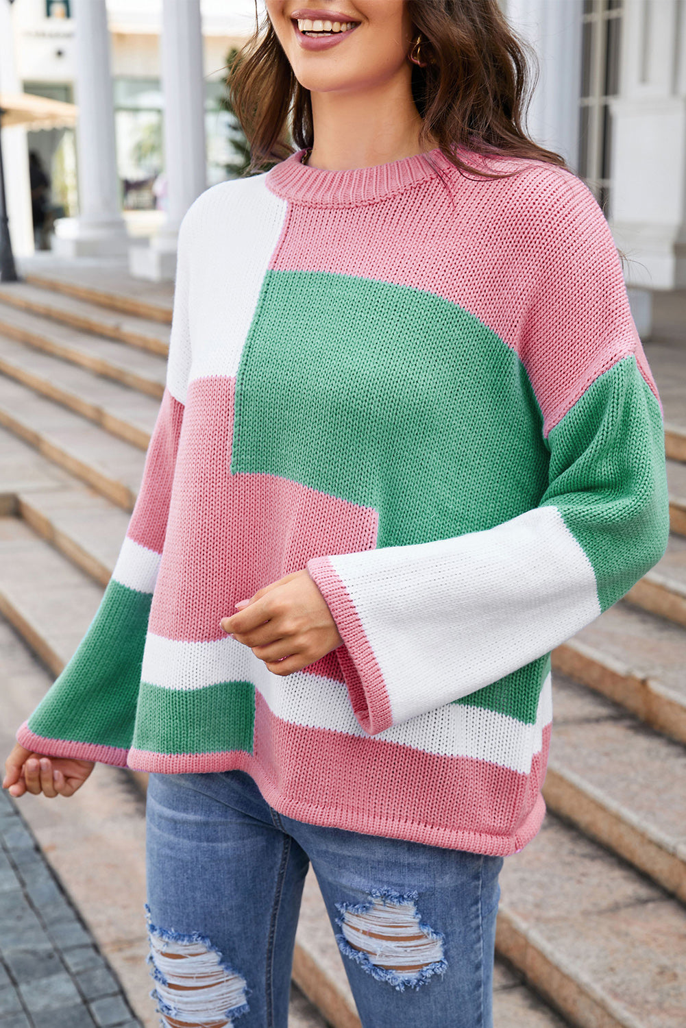 Women's Bell Pink Dropped-Shoulder Sweater