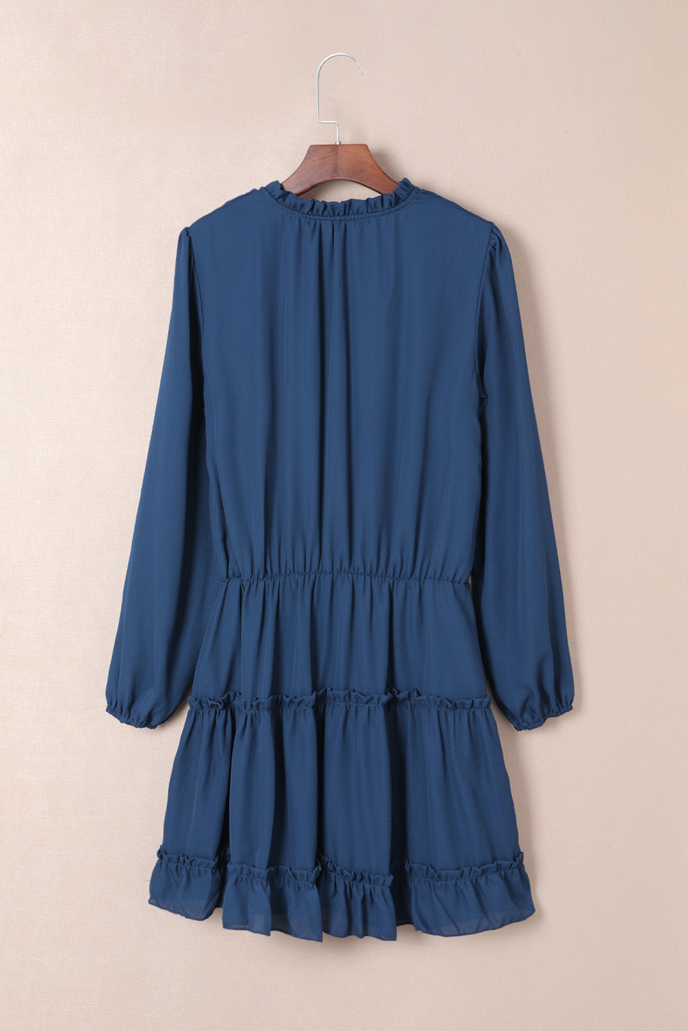 Dark V-Neck Long-Sleeved Ruffle Tiered Mini Dress