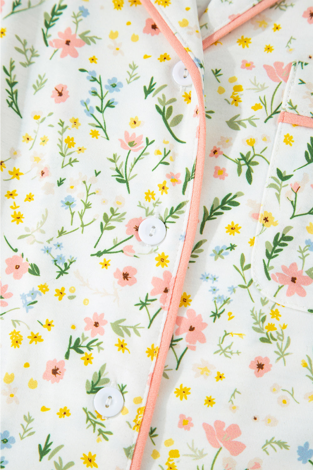 Contrast Pipping Floral-Print Pipping Short Pajamas Set Style