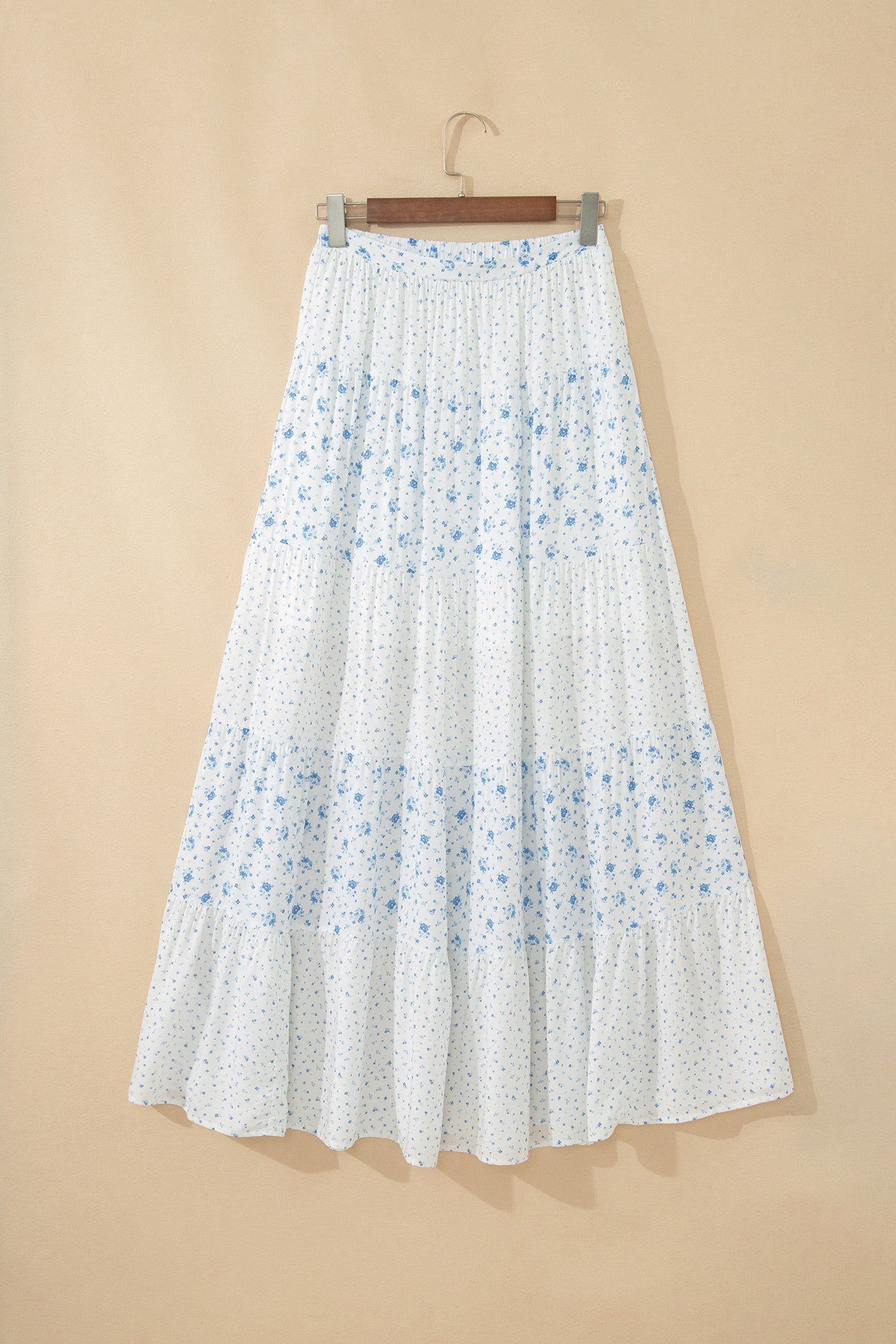 Blue Polished Sky High-Waisted Tiny Floral-Print Boho Maxi Skirt