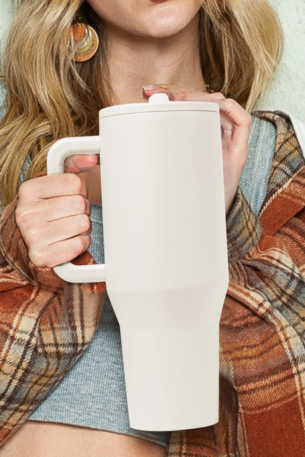 Frosted Stainless Handle Large Vacuum Cup with Straw 40oz