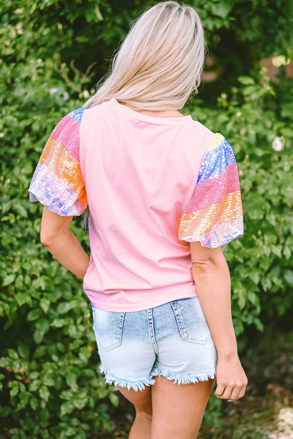 Women's Top with Balloon Sleeve Sequin Striped