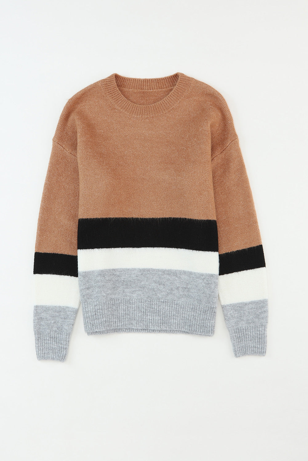 Women's Knit Sweater with Striped Rib-Knitted