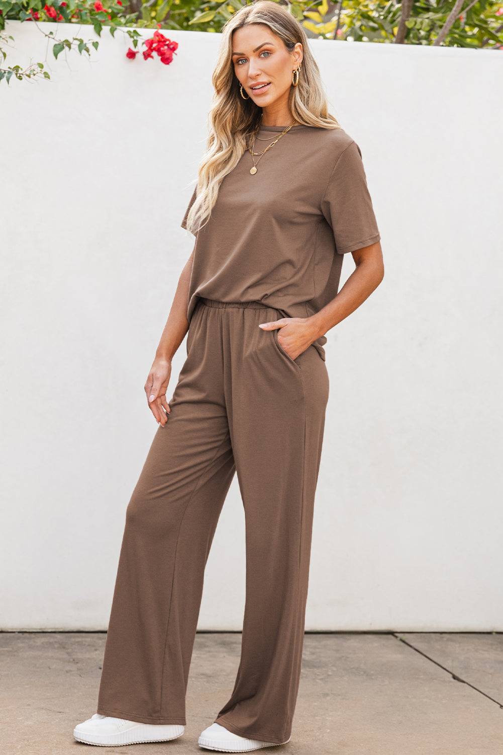 Women's T-Shirt 2-Piece Wide-Leg Pants Set